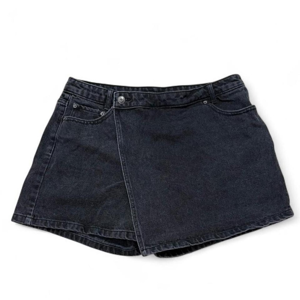 Black Denim Skort Cross-Over Mini Skirt 10 Asymmetric Wrap Future Collective